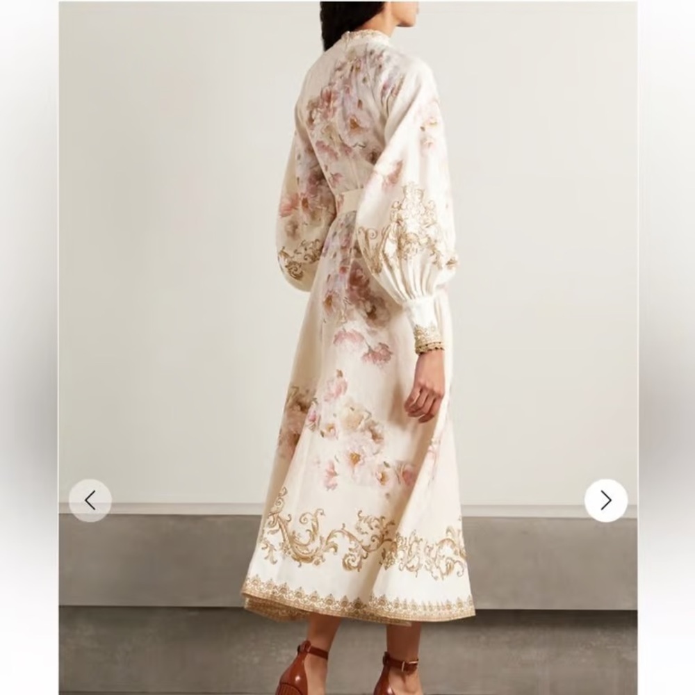NWOT zimmermann Ivory Floral & Gold Embroidered Maxi Dress with Belt - Picture 3 of 7